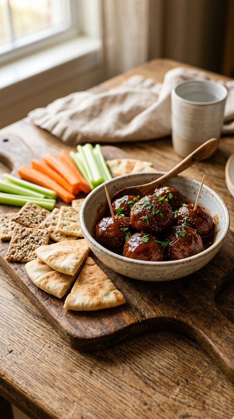 easy BBQ cocktail meatballs party ready to serve