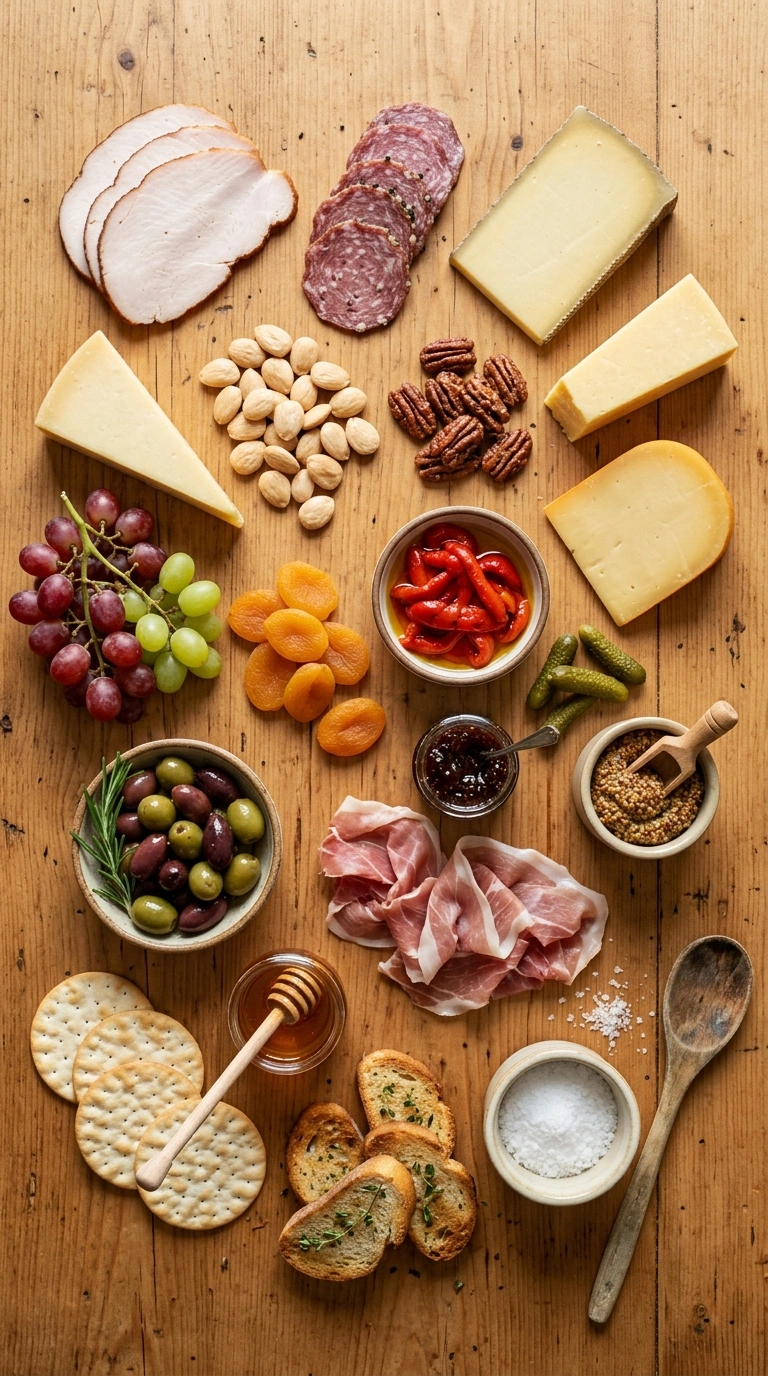Ingredients for stunning tailgate charcuterie spread